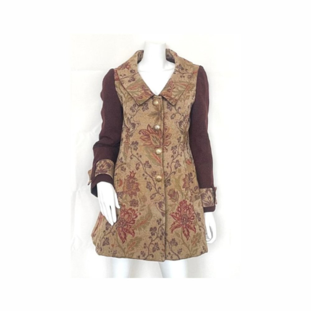 Tassel Coat Company Brocade Jacket Blazer Handmade Sz L Brown Maroon Hea…